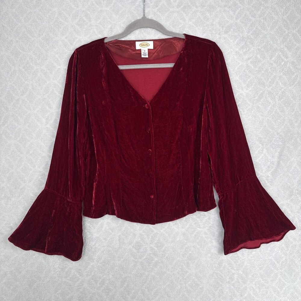 Vtg Talbots Silk Blend Cardigan Sz 10 Red Crushed Velvet Bell Sleeve Whimsigoth